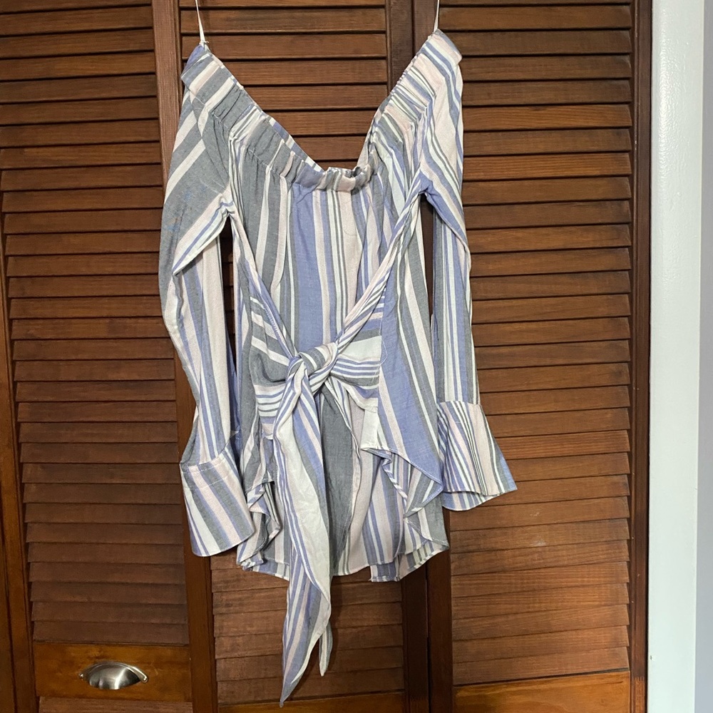 love,fire Striped off the shoulder long sleeve top